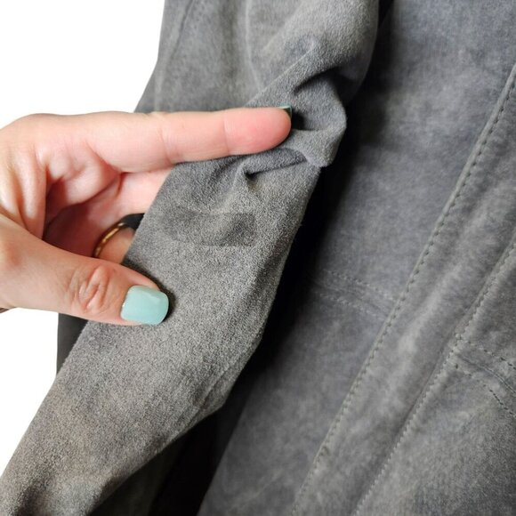 Vintage Echtes Leder Gray Pork Suede Leather Bomber Jacket Inner Pocket Zipper L - Picture 13 of 16